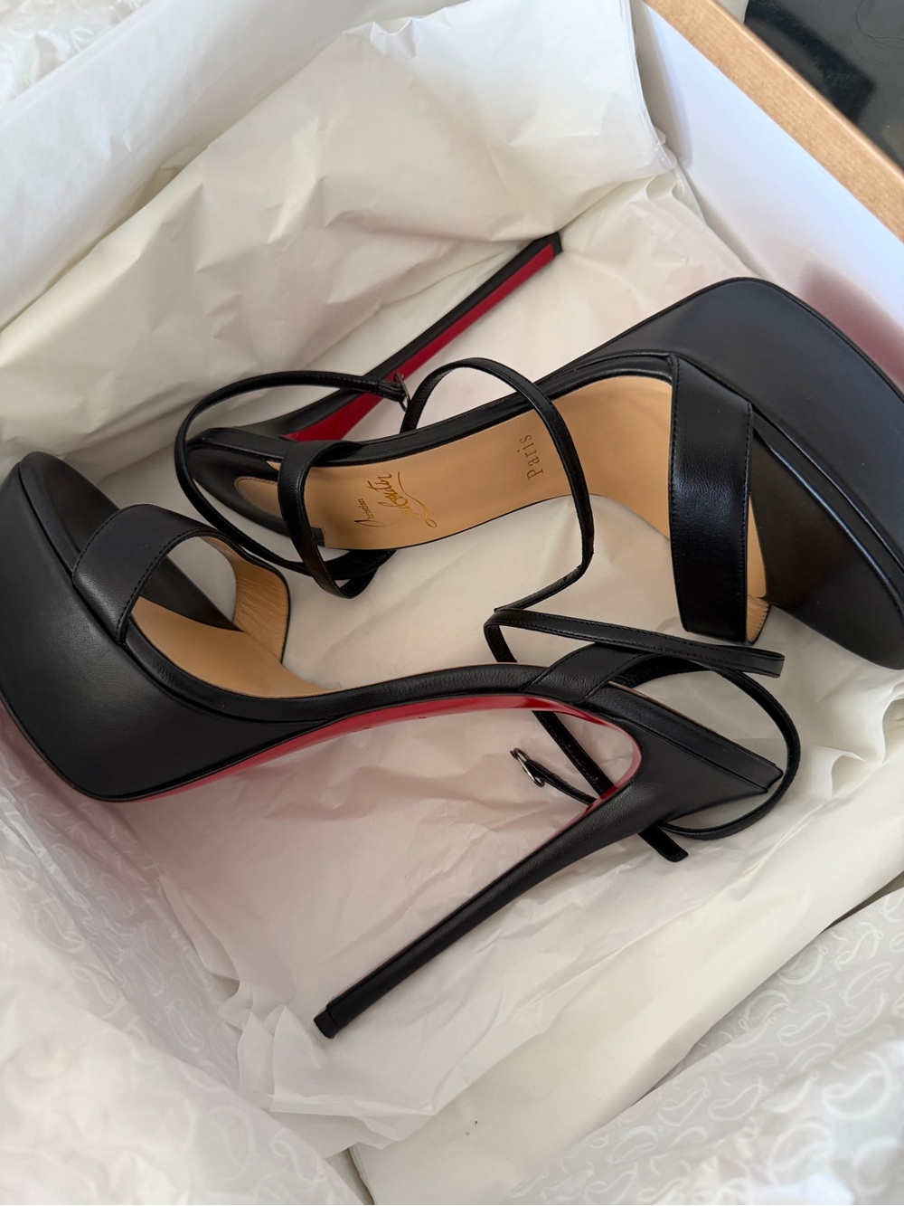 Christian Louboutin Black Leather Platform Sandals with Red Sole